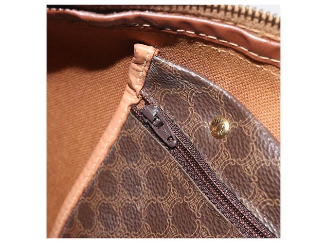 Céline Bolsa Boston CELINE Macadam PVC Couro Marrom Tom Dourado Auth ep15198 - vista 22