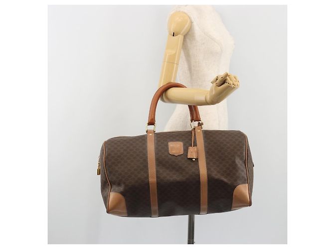 Céline Bolsa Boston CELINE Macadam PVC Couro Marrom Tom Dourado Auth ep15198 - vista 24