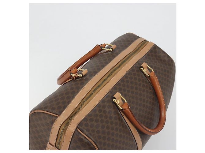 Céline Bolsa Boston CELINE Macadam PVC Couro Marrom Tom Dourado Auth ep15198 - vista 7