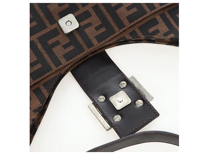 Borsa a tracolla FENDI Zucca Canvas Mamma Baguette Brown Black Auth BA14215V Marrone Nero - vista 20