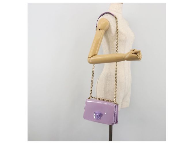 Sac à épaule VERSACE Medusa Chain Vernis Purple Gold Tone Auth BA14565A Violet - vue 27