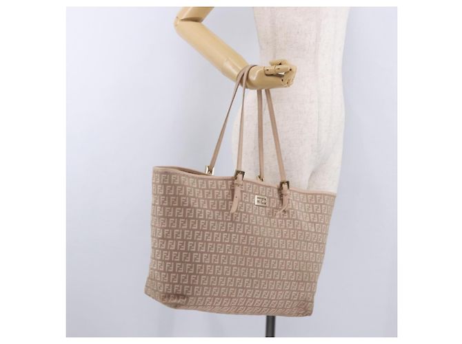 FENDI Zucchino Canvas Tote Bag Pink Gold Auth 192523 Golden - Ansicht 23