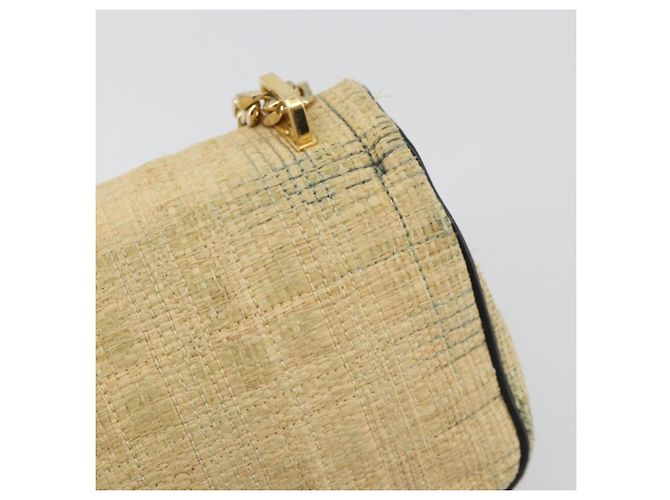 Borsa a tracolla con catena BURBERRY Raffia Beige Gold Auth 193413A D'oro - vista 10