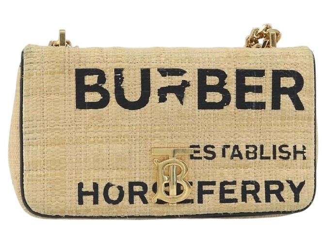 Borsa a tracolla con catena BURBERRY Raffia Beige Gold Auth 193413A D'oro - vista 13