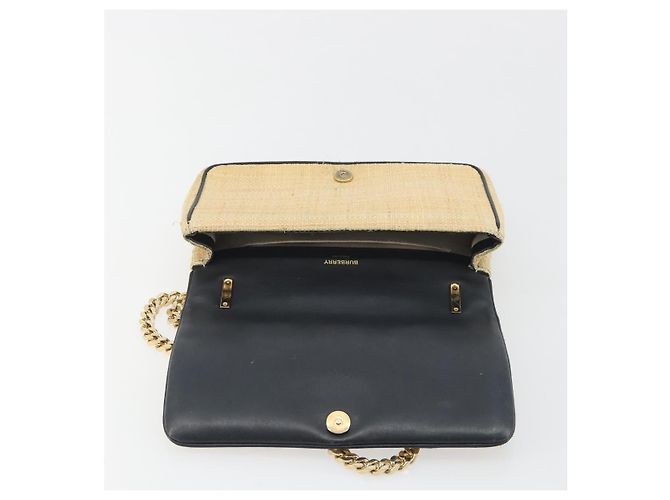 Borsa a tracolla con catena BURBERRY Raffia Beige Gold Auth 193413A D'oro - vista 19