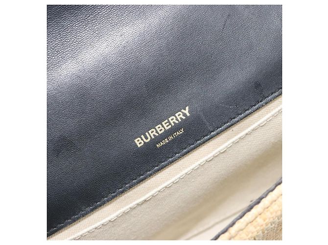 Borsa a tracolla con catena BURBERRY Raffia Beige Gold Auth 193413A D'oro - vista 20
