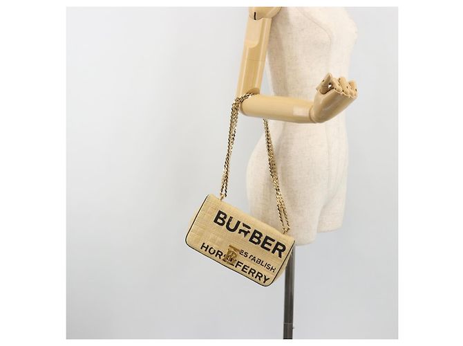 Borsa a tracolla con catena BURBERRY Raffia Beige Gold Auth 193413A D'oro - vista 24
