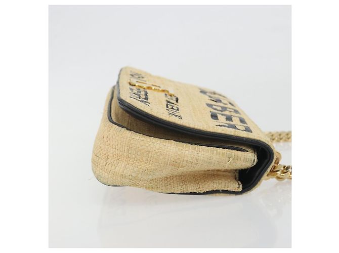Borsa a tracolla con catena BURBERRY Raffia Beige Gold Auth 193413A D'oro - vista 3