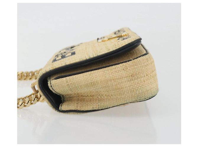 Borsa a tracolla con catena BURBERRY Raffia Beige Gold Auth 193413A D'oro - vista 4