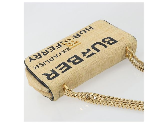 Borsa a tracolla con catena BURBERRY Raffia Beige Gold Auth 193413A D'oro - vista 6