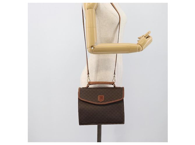 Céline Borsa a mano CELINE Macadam Canvas PVC Leather 2way Brown Gold Auth 195169 Marrone D'oro - vista 24