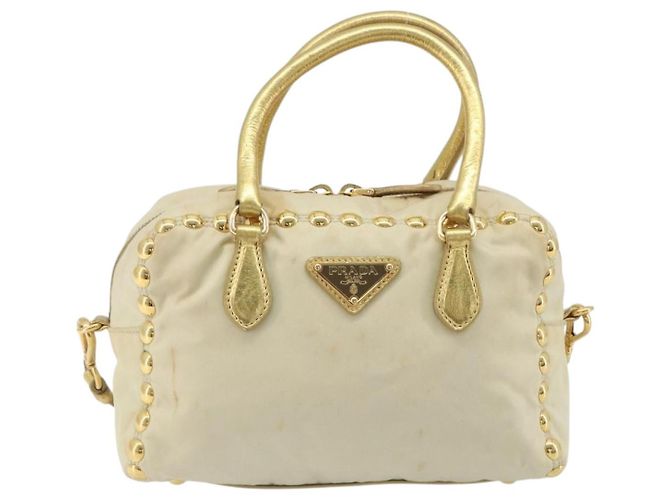 Borsa a Tracolla PRADA Nylon 2way Beige Gold Auth 193402A D'oro - vista 13