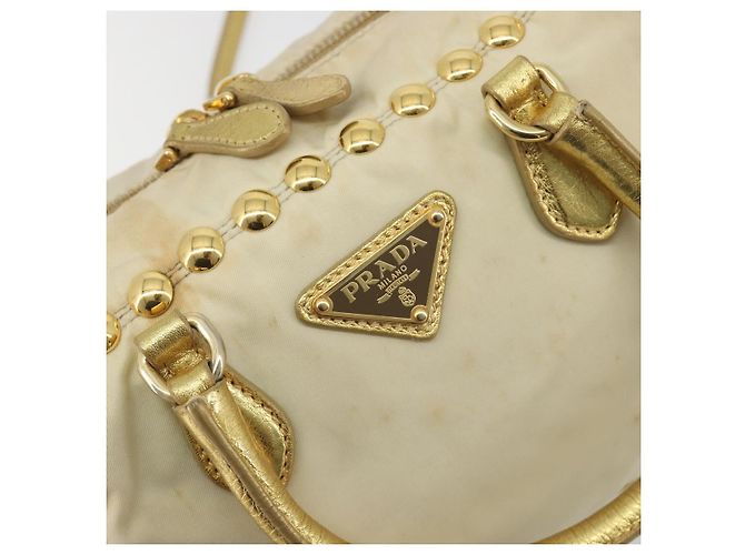 Borsa a Tracolla PRADA Nylon 2way Beige Gold Auth 193402A D'oro - vista 18