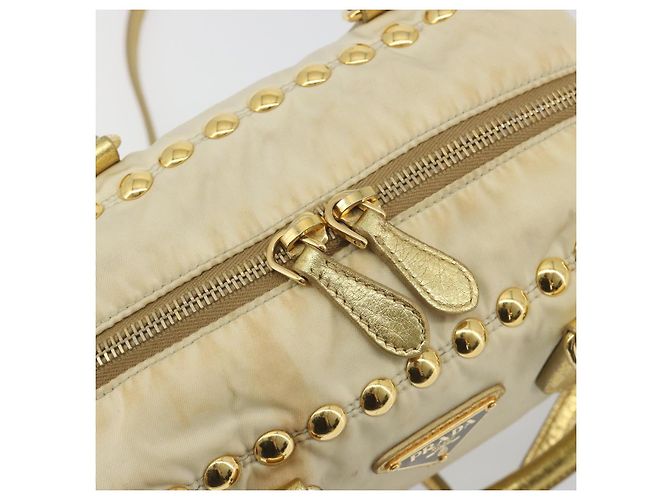 Borsa a Tracolla PRADA Nylon 2way Beige Gold Auth 193402A D'oro - vista 19