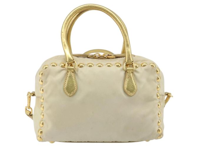 Borsa a Tracolla PRADA Nylon 2way Beige Gold Auth 193402A D'oro - vista 2