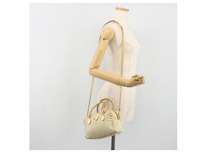 Borsa a Tracolla PRADA Nylon 2way Beige Gold Auth 193402A D'oro - vista 25