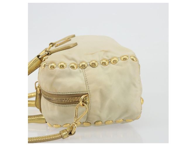 Borsa a Tracolla PRADA Nylon 2way Beige Gold Auth 193402A D'oro - vista 4