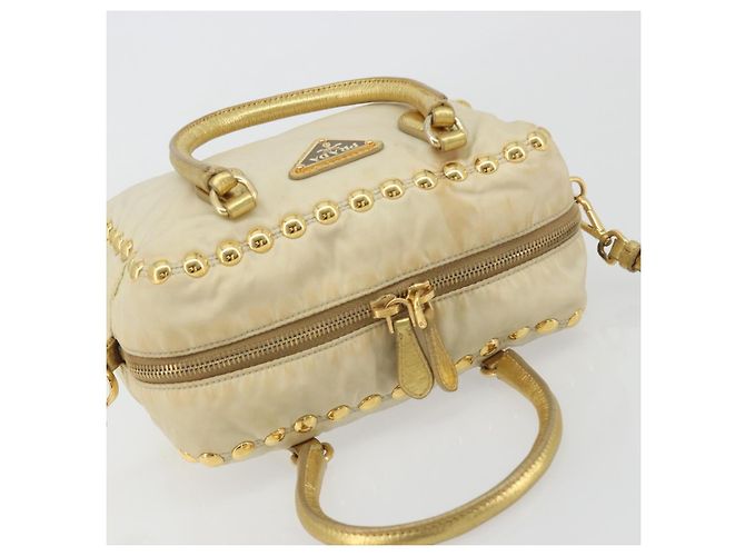 Borsa a Tracolla PRADA Nylon 2way Beige Gold Auth 193402A D'oro - vista 6