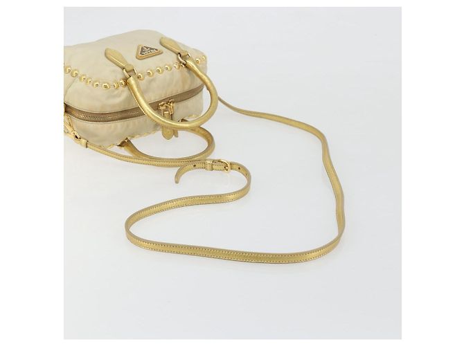 Borsa a Tracolla PRADA Nylon 2way Beige Gold Auth 193402A D'oro - vista 9