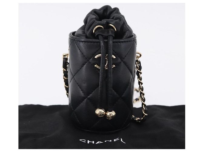 CHANEL Matelasse Chain Shoulder Pouch Lamb Skin Black Gold CC Auth 193920SAM Nero D'oro - vista 12