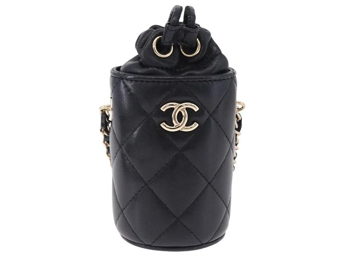 CHANEL Matelasse Chain Shoulder Pouch Lamb Skin Black Gold CC Auth 193920SAM Nero D'oro - vista 13