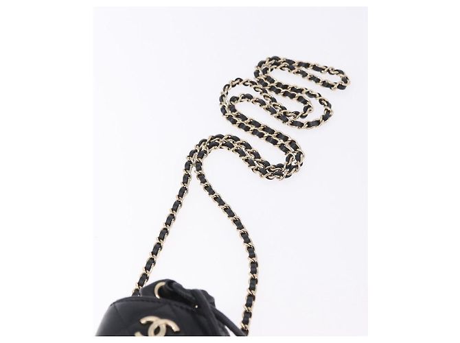 CHANEL Matelasse Chain Shoulder Pouch Lamb Skin Black Gold CC Auth 193920SAM Nero D'oro - vista 14