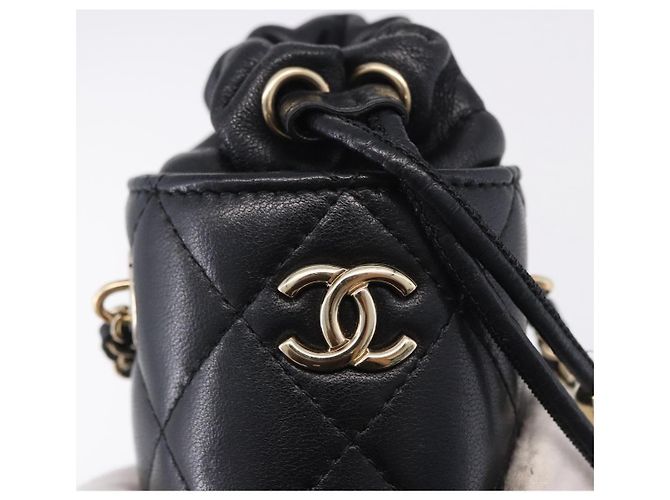 CHANEL Matelasse Chain Shoulder Pouch Lamb Skin Black Gold CC Auth 193920SAM Nero D'oro - vista 19