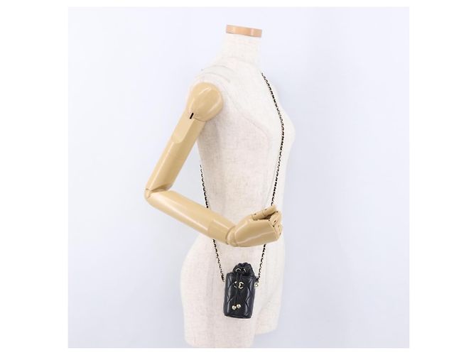 CHANEL Matelasse Chain Shoulder Pouch Lamb Skin Black Gold CC Auth 193920SAM Nero D'oro - vista 23