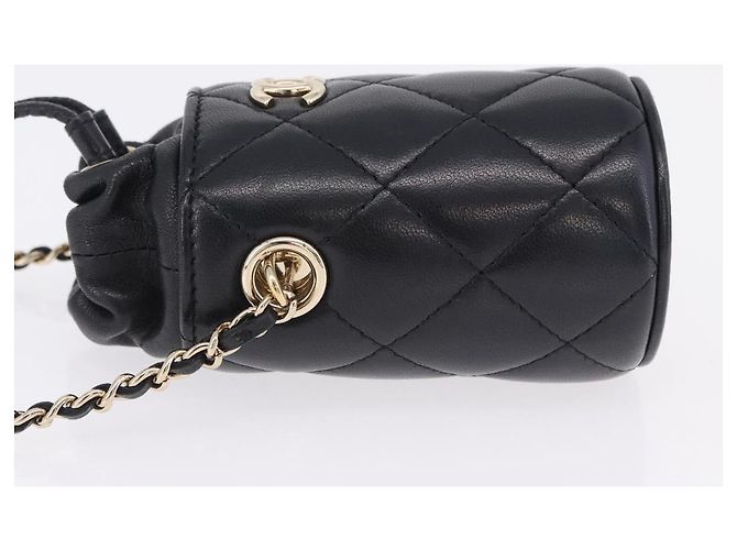 CHANEL Matelasse Chain Shoulder Pouch Lamb Skin Black Gold CC Auth 193920SAM Nero D'oro - vista 4
