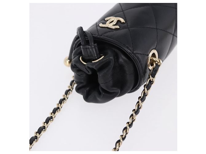 CHANEL Matelasse Chain Shoulder Pouch Lamb Skin Black Gold CC Auth 193920SAM Nero D'oro - vista 6