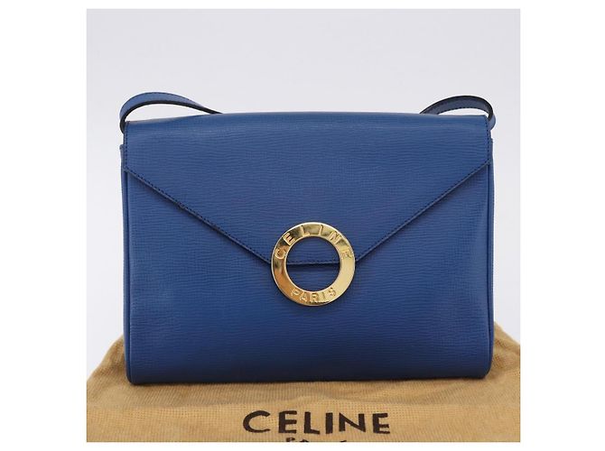 Céline CELINE Circle Schultertasche aus Leder Blau Gold Auth BA14157V Golden - Ansicht 12