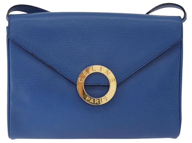 Céline CELINE Circle Schultertasche aus Leder Blau Gold Auth BA14157V Golden - Ansicht 13