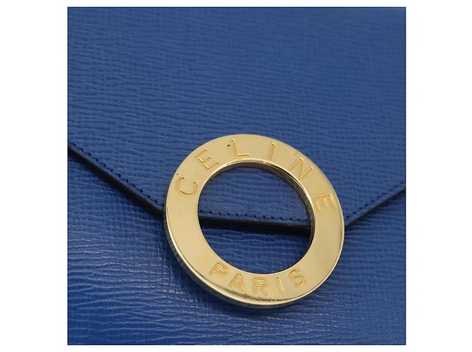 Céline CELINE Circle Schultertasche aus Leder Blau Gold Auth BA14157V Golden - Ansicht 18