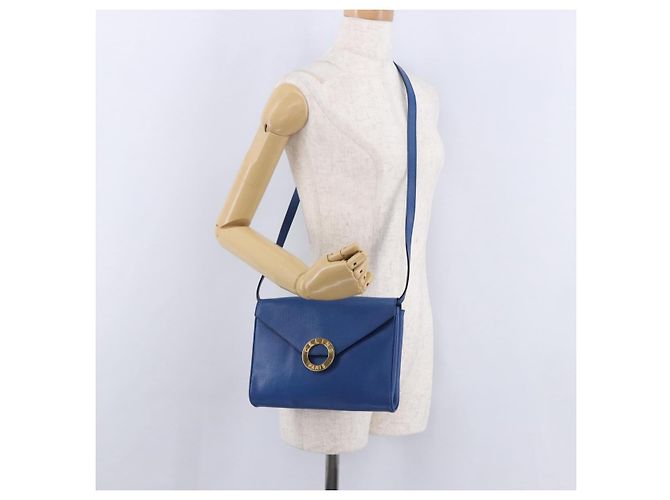 Céline CELINE Circle Schultertasche aus Leder Blau Gold Auth BA14157V Golden - Ansicht 23