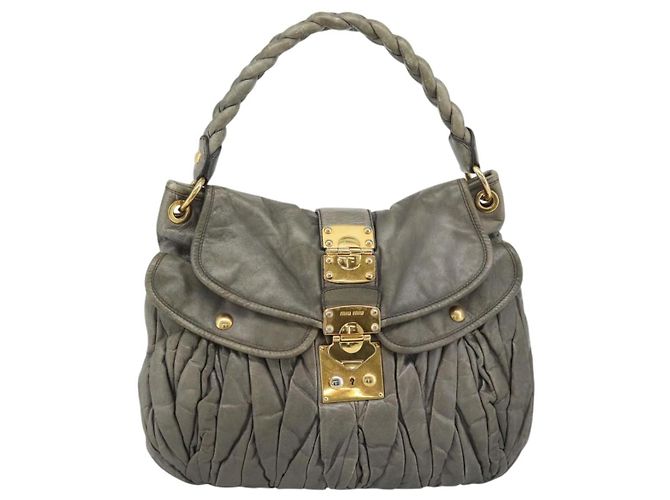 Borsa a tracolla Miu Miu Matelassé in pelle grigia e oro autentica 194661A Marrone D'oro - vista 13