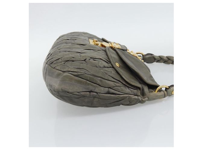 Borsa a tracolla Miu Miu Matelassé in pelle grigia e oro autentica 194661A Marrone D'oro - vista 4