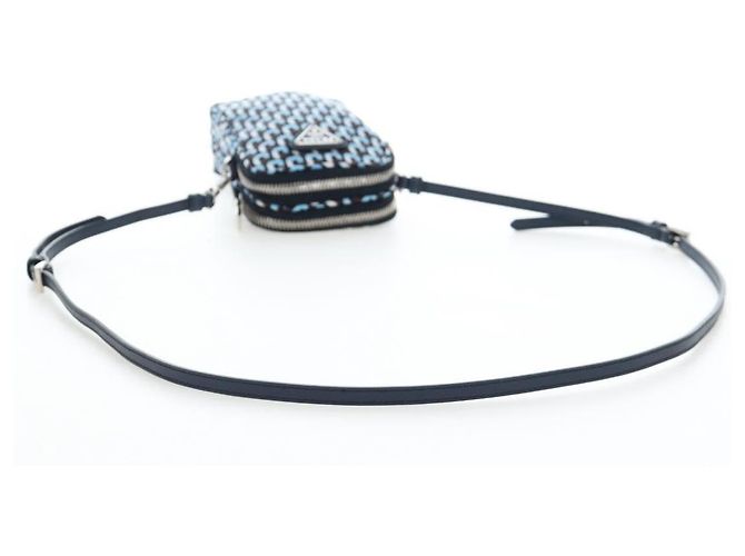Borsa a Tracolla Mini PRADA Nylon Blue Silver 1N1860 Auth am12089V Argento - vista 7