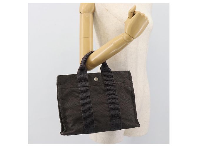 Hermès Borsa HERMES Her LinePM Canvas Gray Silver Auth 195282A Marrone Argento - vista 20