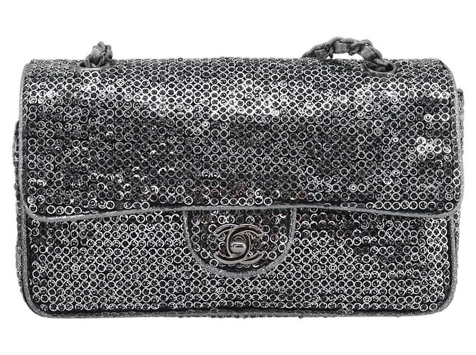 Borsa a tracolla CHANEL Matelasse 25 con catena e paillettes argento CC Auth BA14607SM - vista 13