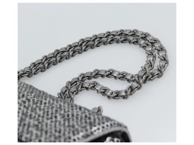 Borsa a tracolla CHANEL Matelasse 25 con catena e paillettes argento CC Auth BA14607SM - vista 14