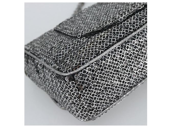 Borsa a tracolla CHANEL Matelasse 25 con catena e paillettes argento CC Auth BA14607SM - vista 17