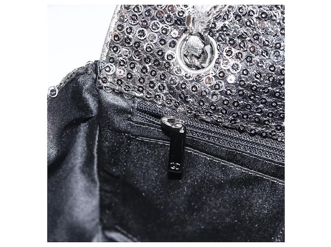 Borsa a tracolla CHANEL Matelasse 25 con catena e paillettes argento CC Auth BA14607SM - vista 22