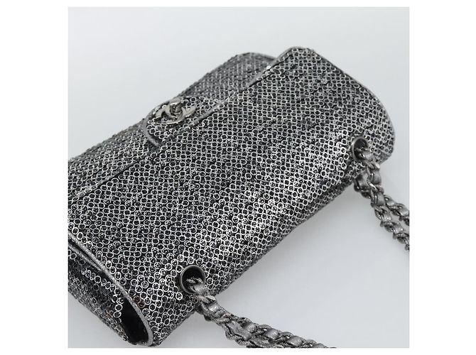 Borsa a tracolla CHANEL Matelasse 25 con catena e paillettes argento CC Auth BA14607SM - vista 6