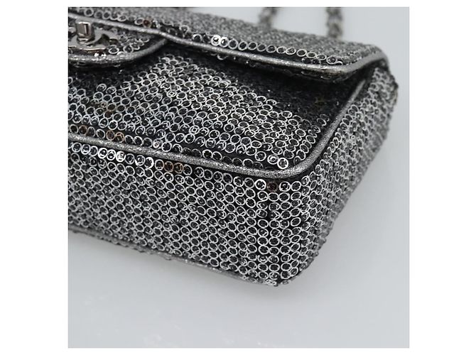 Borsa a tracolla CHANEL Matelasse 25 con catena e paillettes argento CC Auth BA14607SM - vista 8