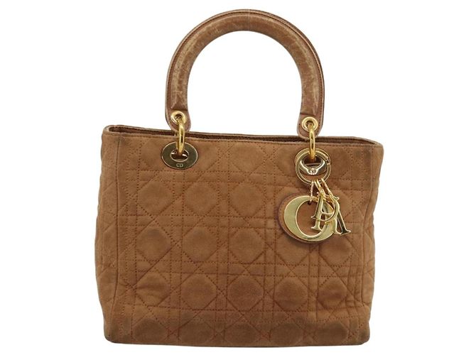 Borsa a mano Christian Dior Canage in camoscio marrone tono oro Auth gh2284 - vista 13
