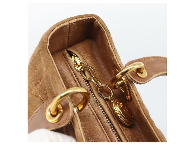 Borsa a mano Christian Dior Canage in camoscio marrone tono oro Auth gh2284 - vista 18