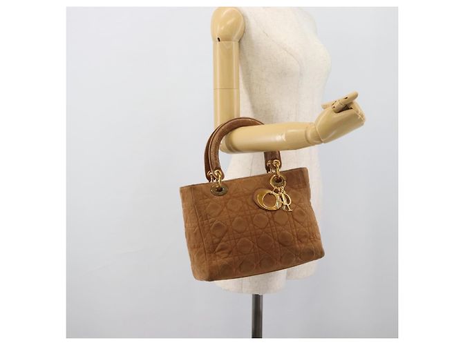 Borsa a mano Christian Dior Canage in camoscio marrone tono oro Auth gh2284 - vista 23