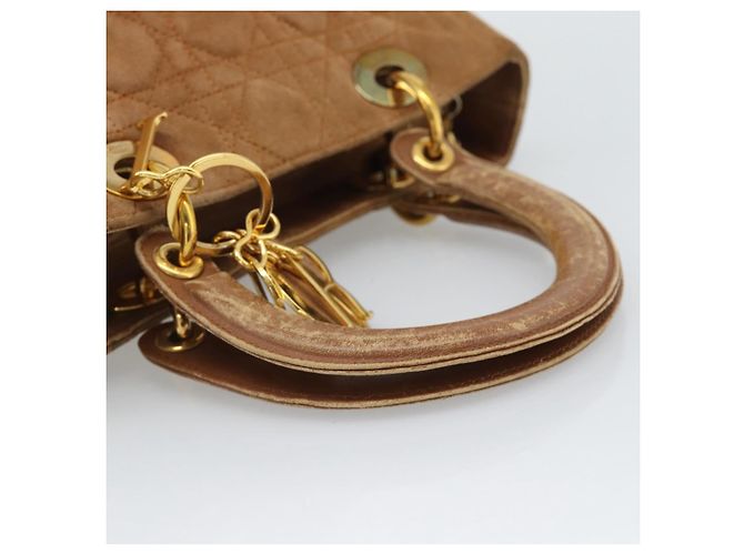 Borsa a mano Christian Dior Canage in camoscio marrone tono oro Auth gh2284 - vista 7