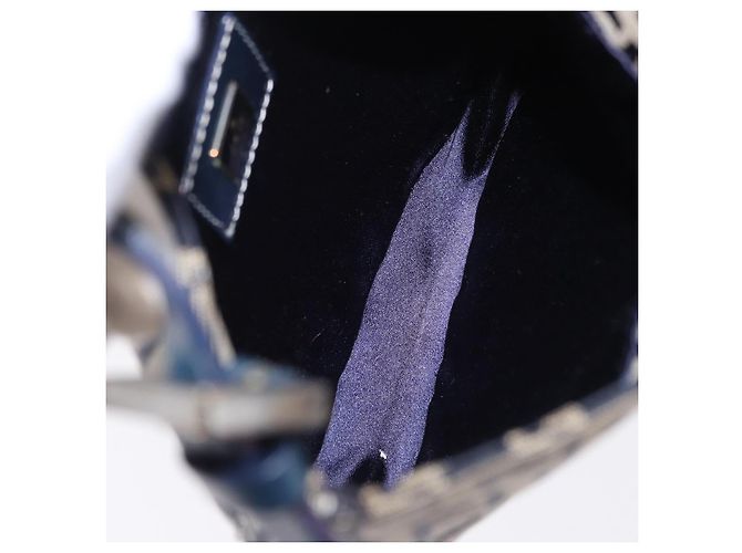FENDI Pochette in tela Zucchino Mamma Baguette Navy Silver Auth 193893A Argento Blu navy - vista 11