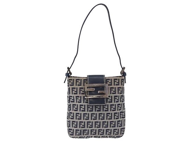 FENDI Pochette in tela Zucchino Mamma Baguette Navy Silver Auth 193893A Argento Blu navy - vista 13